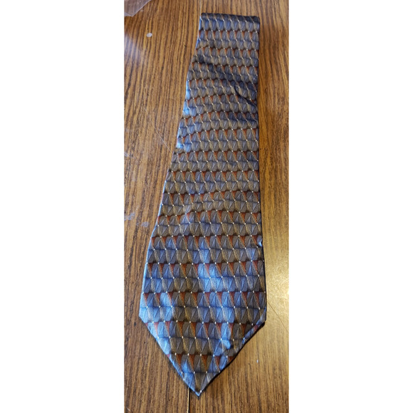 Van Heusen Men’s Tie with Brown Geometric Square Pattern With Stripes - Picture 1 of 6